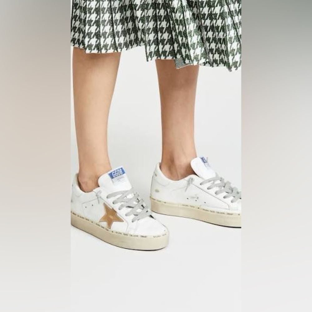 Golden Goose Hi Star White Sneakers with Gold Star Accent